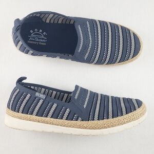 BOBS from Skechers Memory Foam Striped Epadrille Styled Sneakers Blue Size 8.5